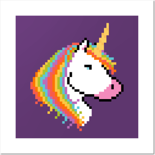 Pixel White Unicorn with Rainbow Mane Posters and Art